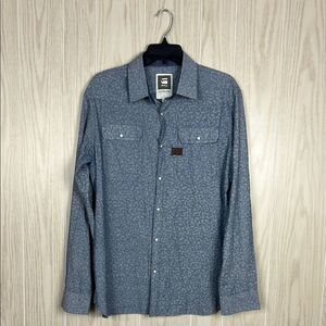 G-Star Raw Men's Blue "RCO Clean Duty" Long Sleeve Western Pearl Snap Shirt, XL
